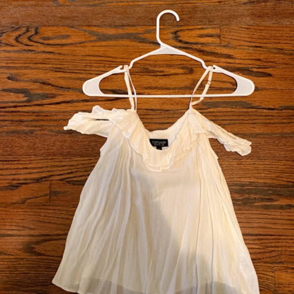 Topshop Off the Shoulder White and Gold Top